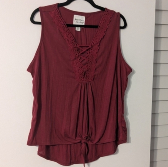 New York Laundry Tops - New York Laundry Women's Lace-Up Burgundy Sleeveless Blouse